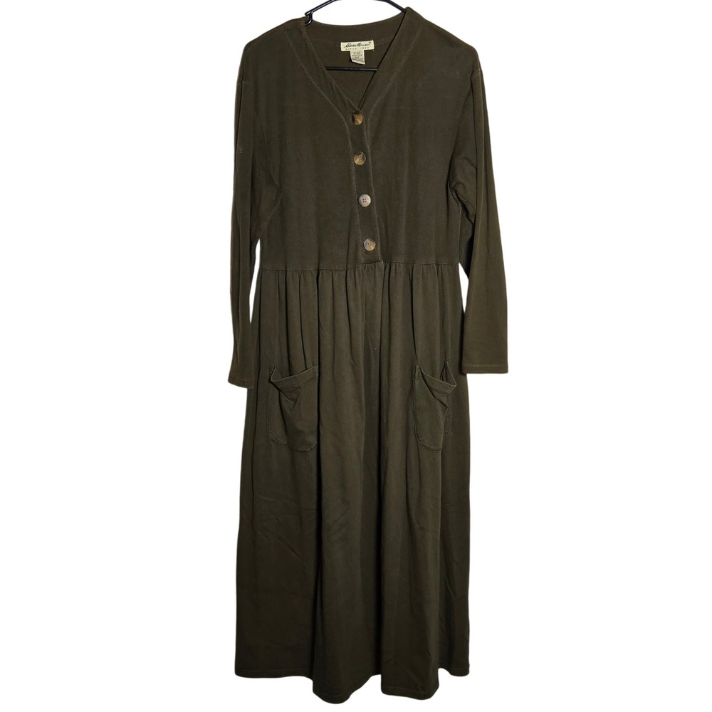 Eddie Bauer Ribbed Button Long Sleeve Dress Small Cottage Earthy Granola Boho